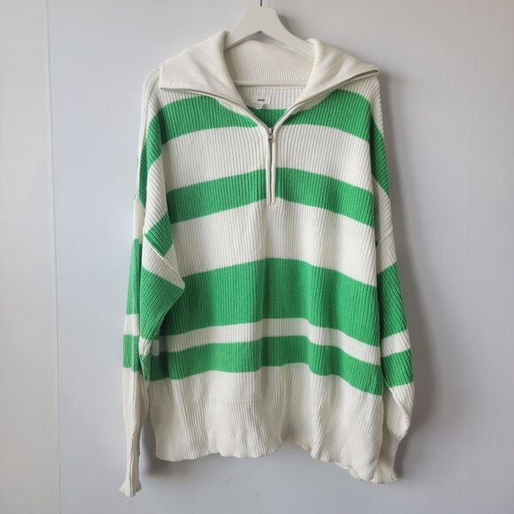 Aerie Sweaters - Aerie Womens Oversized Beyond Quarter Zip Sweater size M‎ Polo Green Stripe